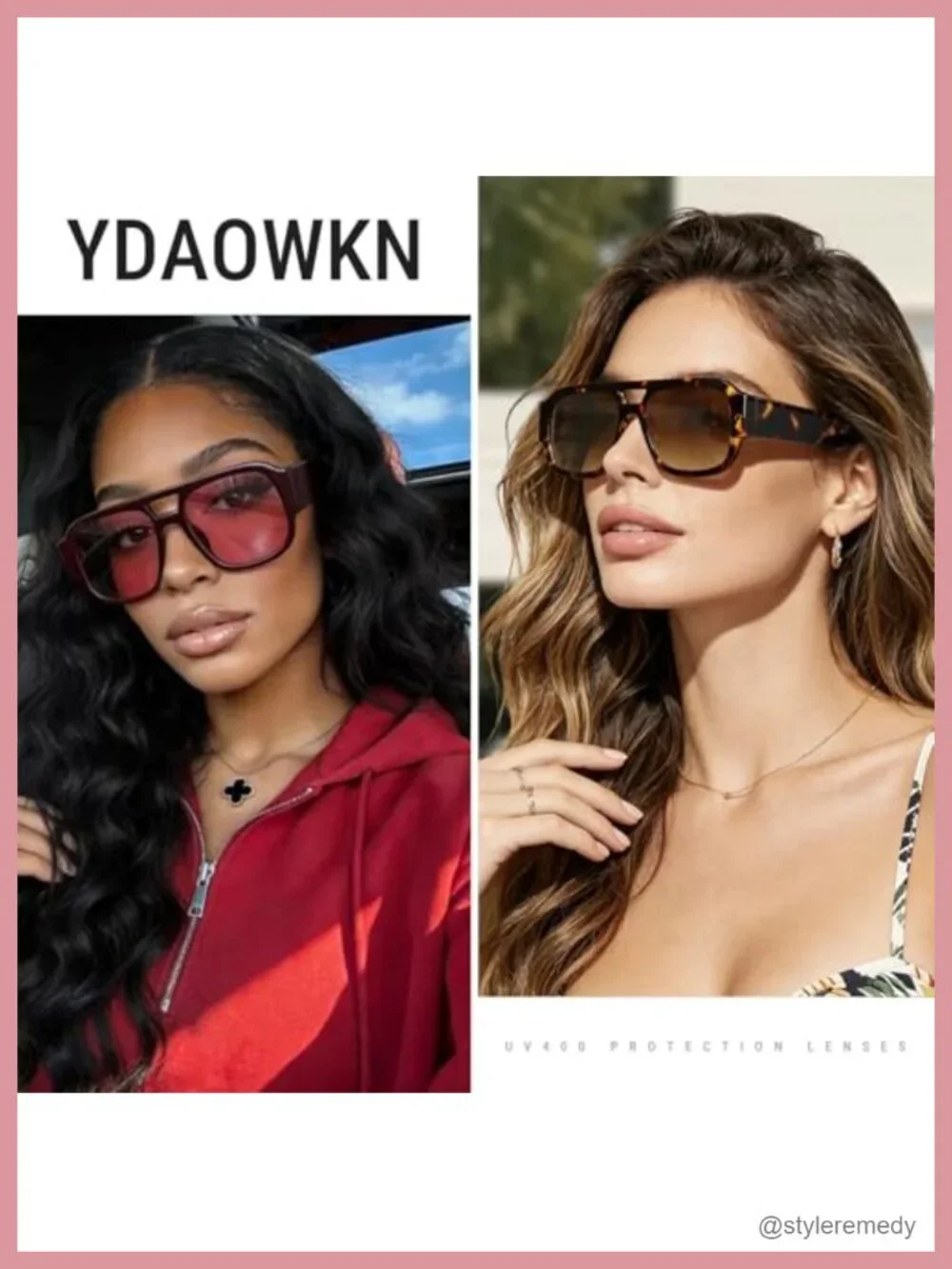 Retro Oversized Aviator Sunglasses Square Double Bridge UV400 Protection